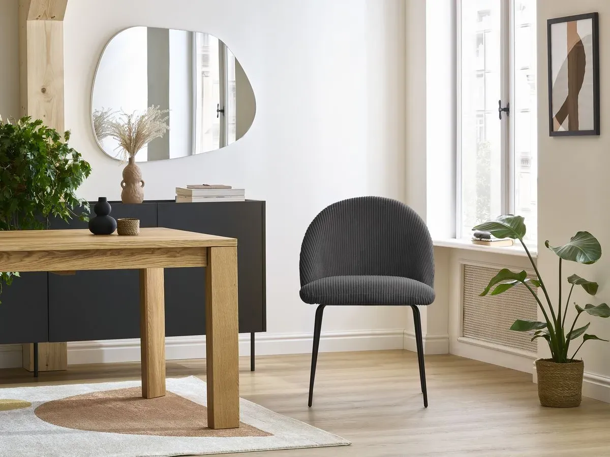 Lot de chaises LALIE tissu velours côtelé et pieds métal noir gris foncé et bleu clair   BOBOCHIC