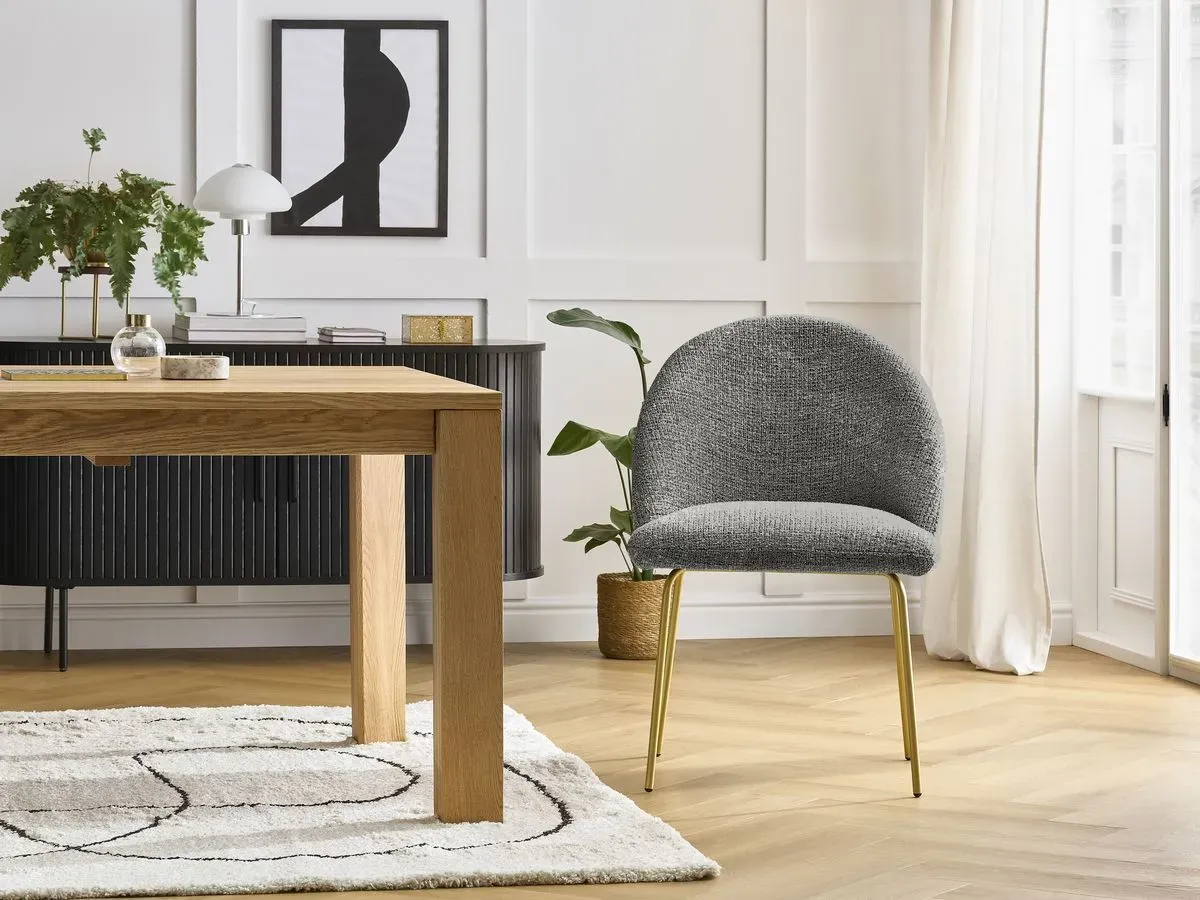 Lot de chaises LALIE tissu chiné et pieds métal or gris foncé   BOBOCHIC