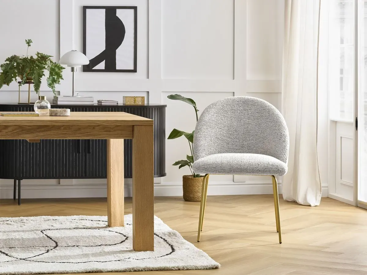 Lot de chaises LALIE tissu chiné et pieds métal or gris clair et gris foncé   BOBOCHIC