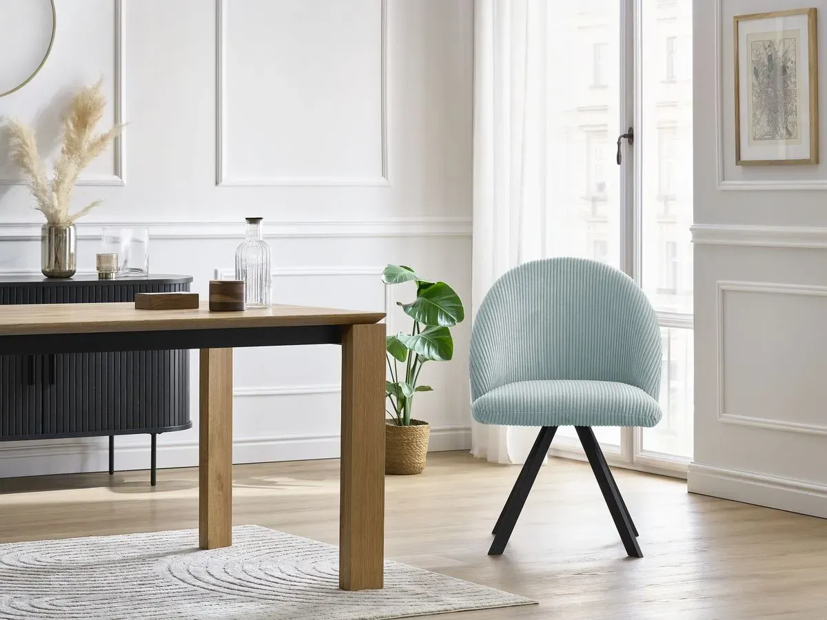 Lot de chaises LALIE tissu velours côtelé et pieds étoile bleu clair   BOBOCHIC