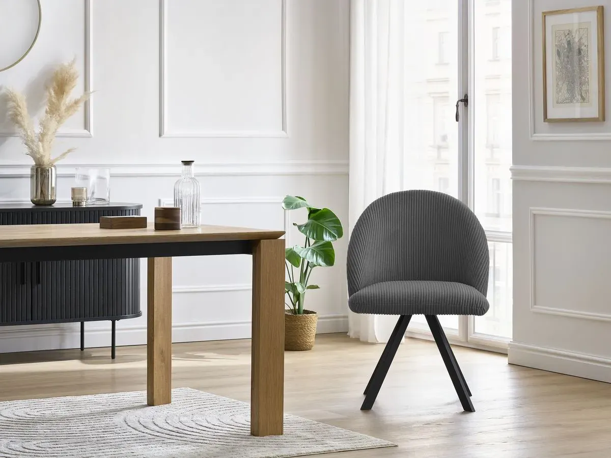 Lot de chaises LALIE tissu velours côtelé et pieds étoile gris foncé   BOBOCHIC