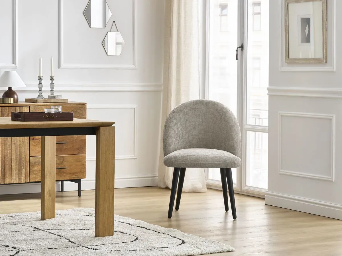 Lot de chaises LALIE tissu texturé et pieds scandinaves noirs beige et bleu foncé   BOBOCHIC