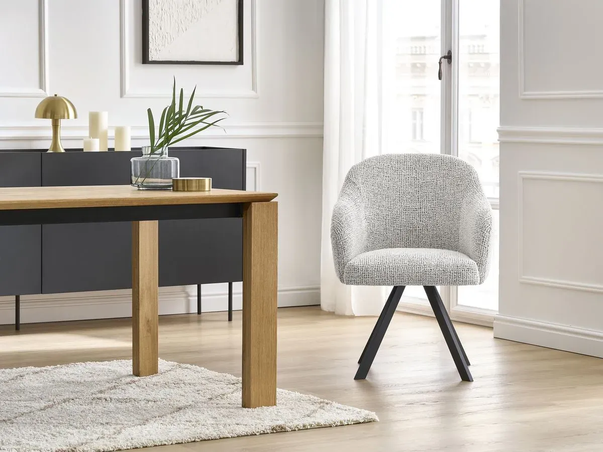 Lot de chaises SOPHIE tissu chiné et pieds étoile gris clair   BOBOCHIC