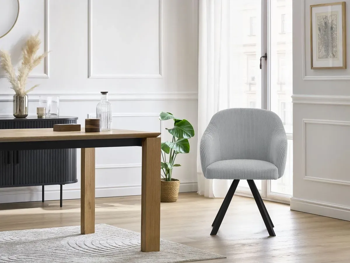 Lot de chaises SOPHIE tissu velours côtelé et pieds étoile gris clair   BOBOCHIC