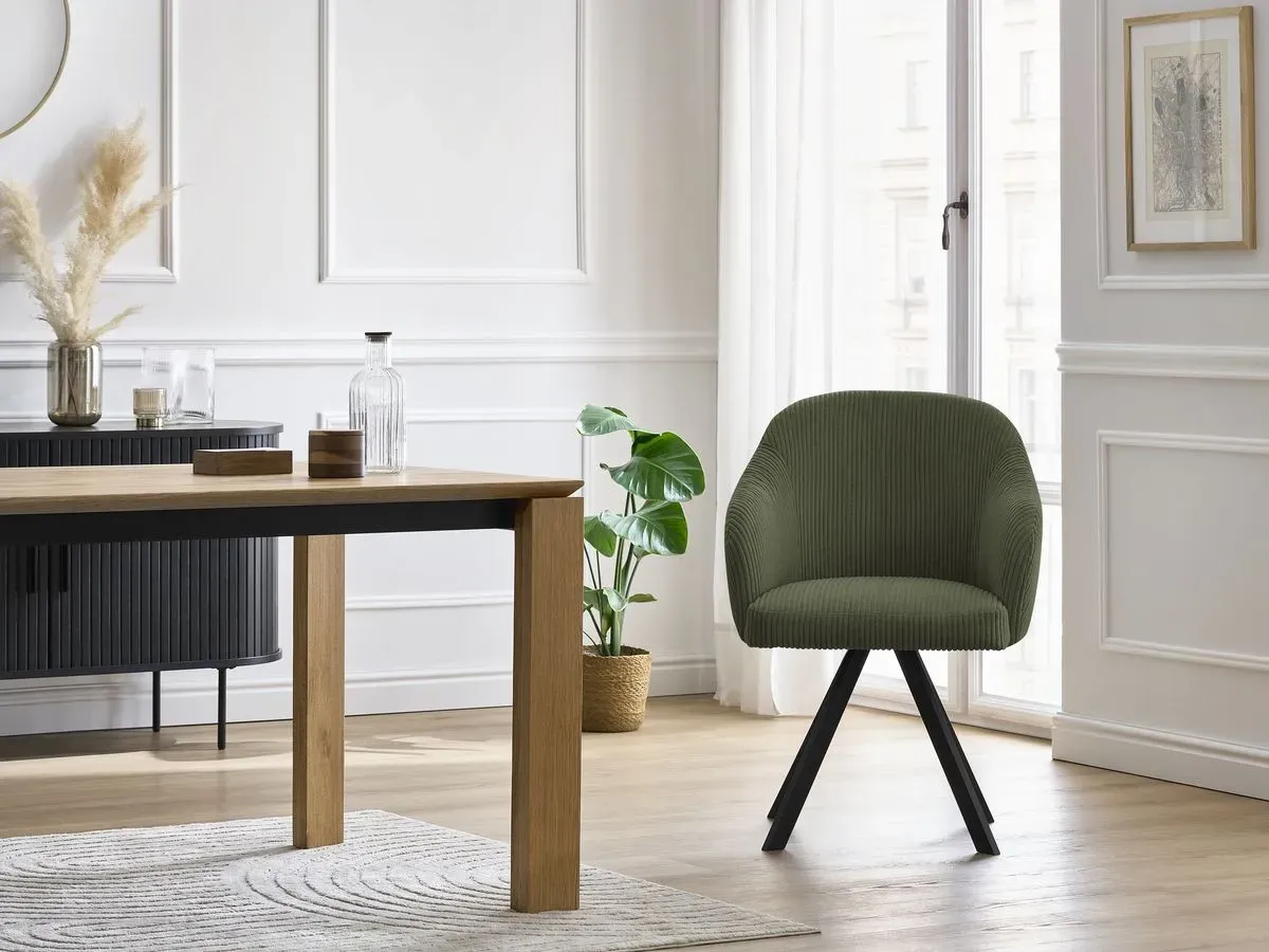 Lot de chaises SOPHIE tissu velours côtelé et pieds étoile vert   BOBOCHIC