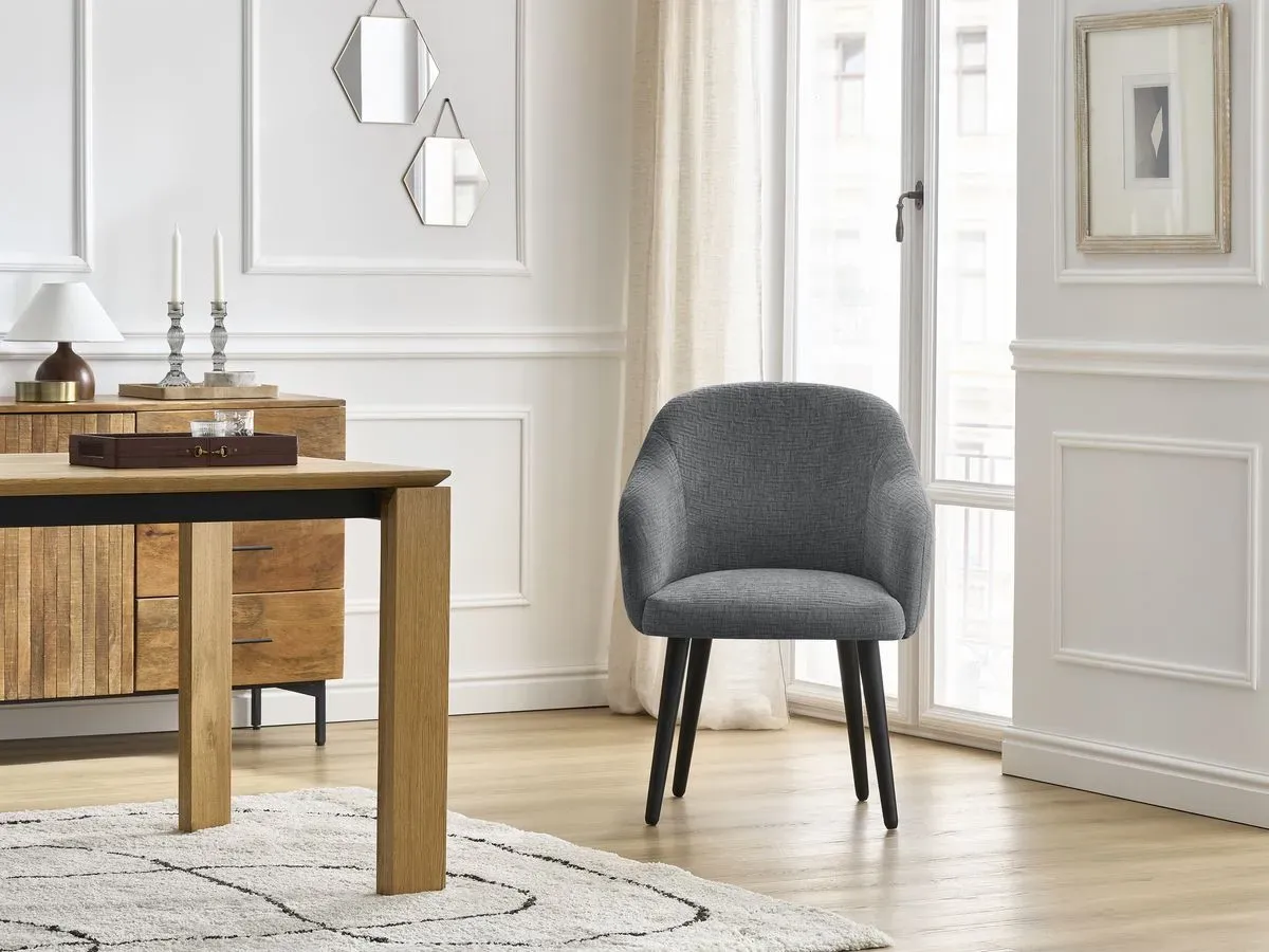 Lot de chaises SOPHIE tissu texturé et pieds scandinaves noirs gris foncé   BOBOCHIC