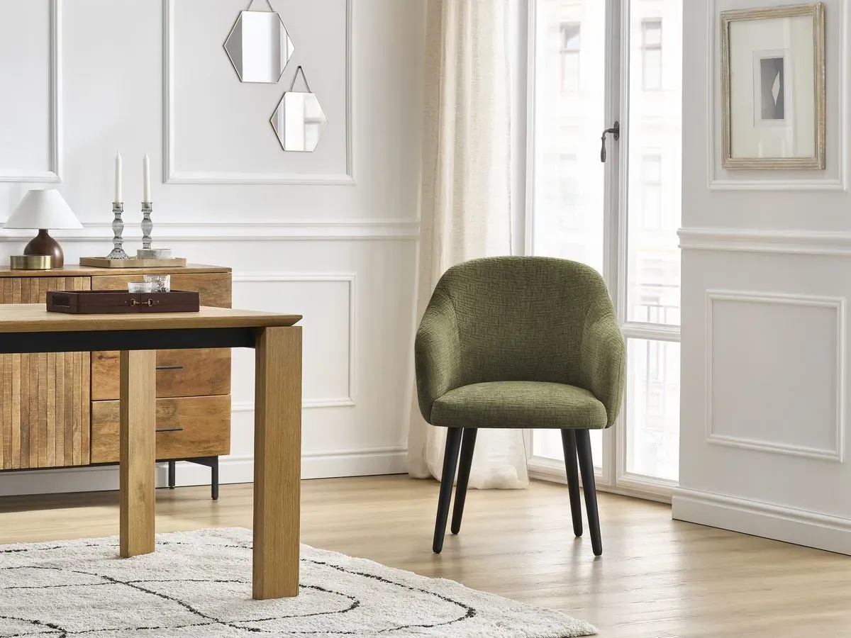 Lot de chaises SOPHIE tissu texturé et pieds scandinaves noirs gris foncé et vert   BOBOCHIC