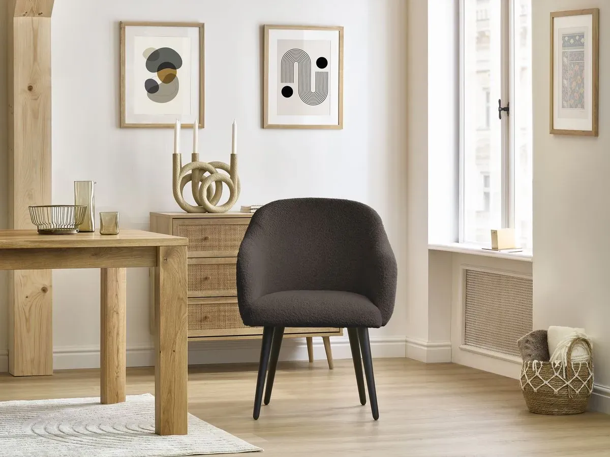 Lot de chaises SOPHIE tissu bouclette et pieds scandinaves noirs marron   BOBOCHIC