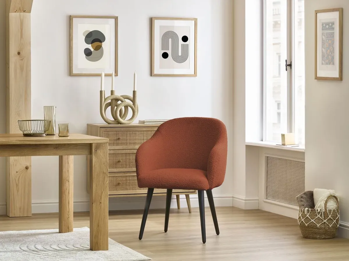 Lot de chaises SOPHIE tissu bouclette et pieds scandinaves noirs orange   BOBOCHIC