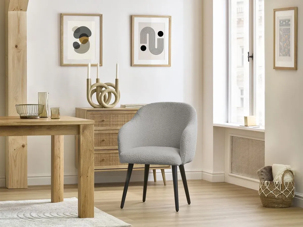 Lot de chaises SOPHIE tissu bouclette et pieds scandinaves noirs gris clair   BOBOCHIC