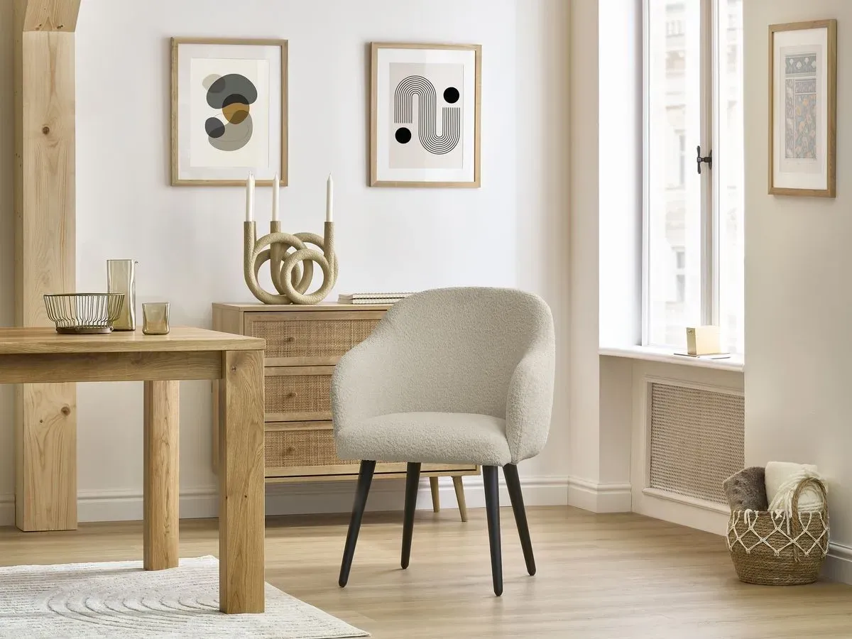 Lot de chaises SOPHIE tissu bouclette et pieds scandinaves noirs beige et gris clair   BOBOCHIC