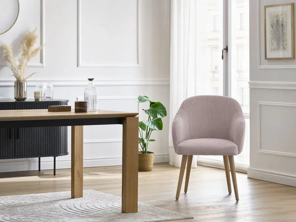 Lot de chaises SOPHIE tissu velours côtelé et pieds scandinaves bois rose   BOBOCHIC