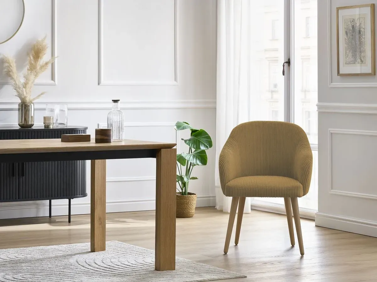 Lot de chaises SOPHIE tissu velours côtelé et pieds scandinaves bois gris foncé et jaune   BOBOCHIC