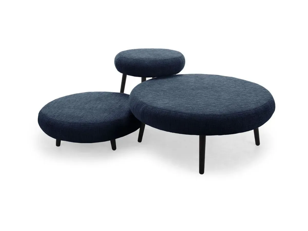 Lot de 3 poufs EDEN tissu texturé bleu foncé   BOBOCHIC