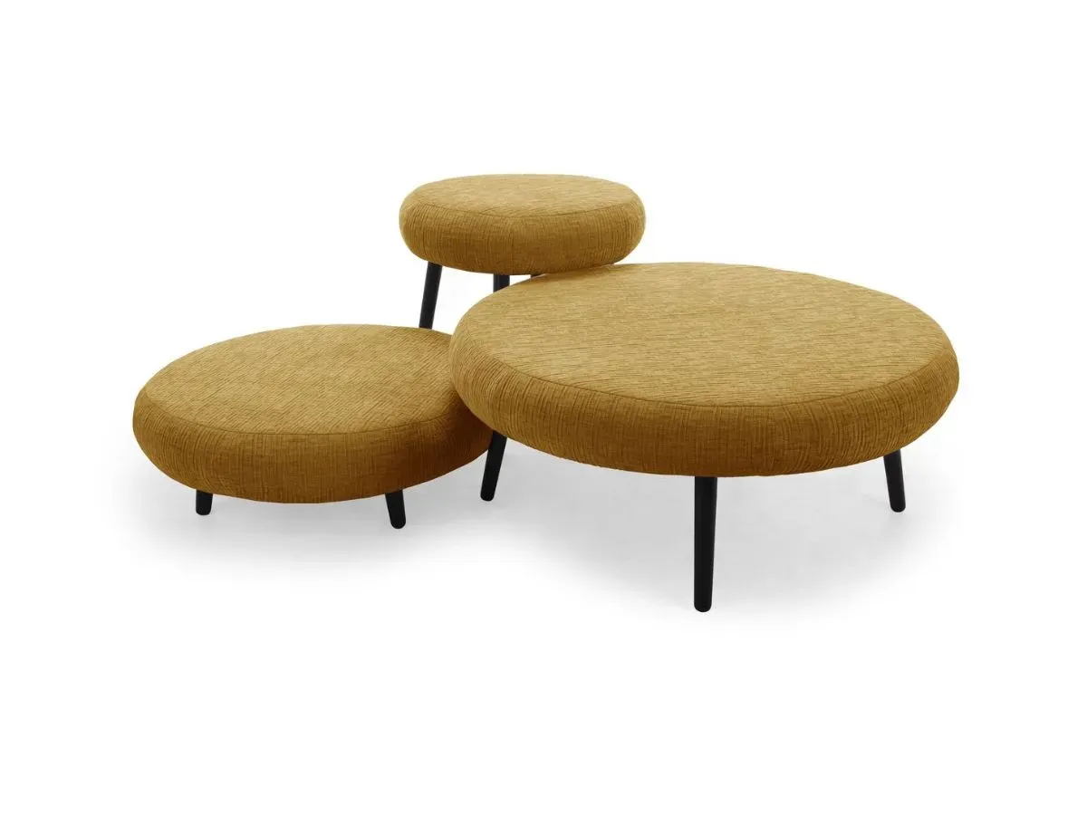 Lot de 3 poufs EDEN tissu texturé jaune   BOBOCHIC