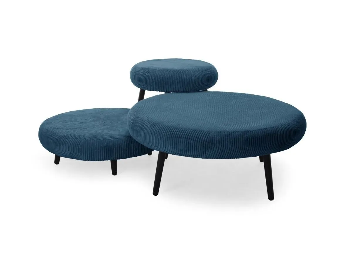 Lot de 3 poufs EDEN tissu velours côtelé bleu foncé   BOBOCHIC