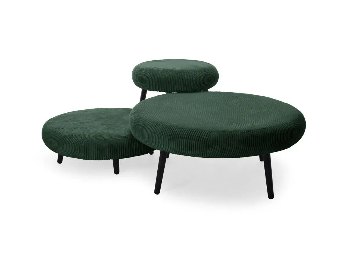 Lot de 3 poufs EDEN tissu velours côtelé vert   BOBOCHIC
