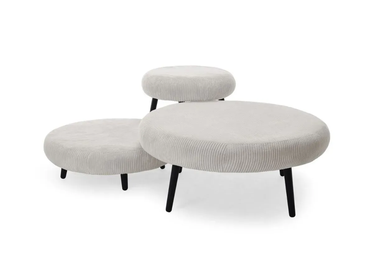 Lot de 3 poufs EDEN tissu velours côtelé beige   BOBOCHIC