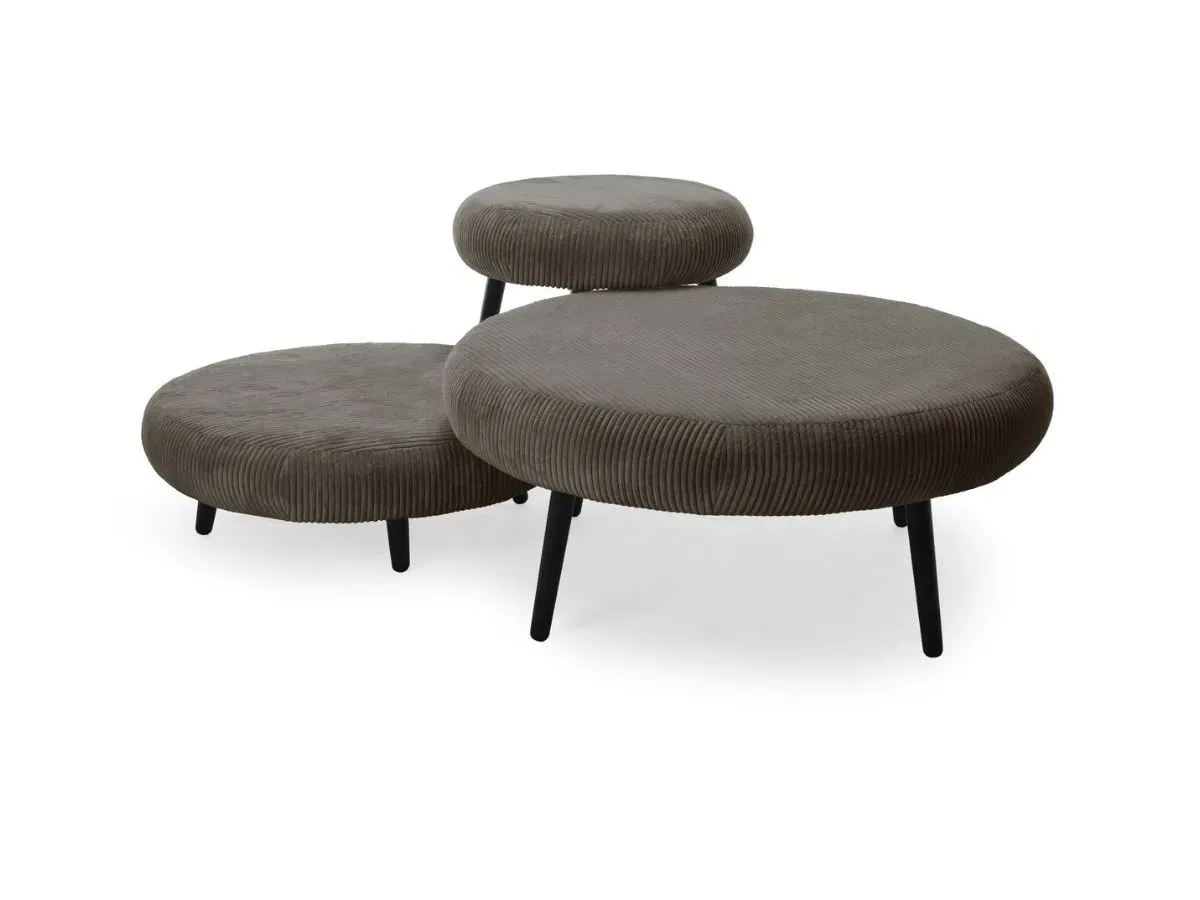 Lot de 3 poufs EDEN tissu velours côtelé marron   BOBOCHIC