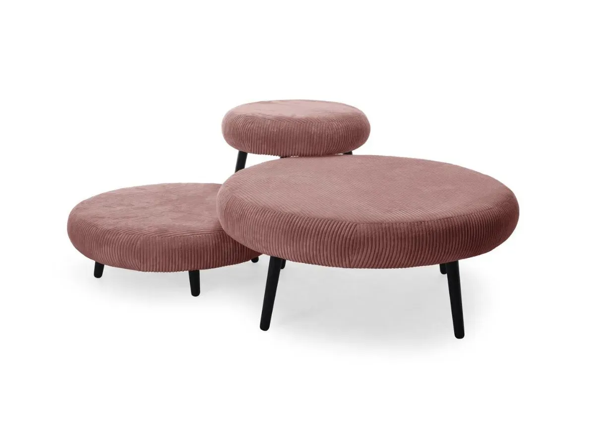 Lot de 3 poufs EDEN tissu velours côtelé rose   BOBOCHIC