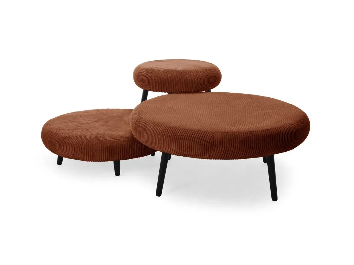 Lot de 3 poufs EDEN tissu velours côtelé orange   BOBOCHIC