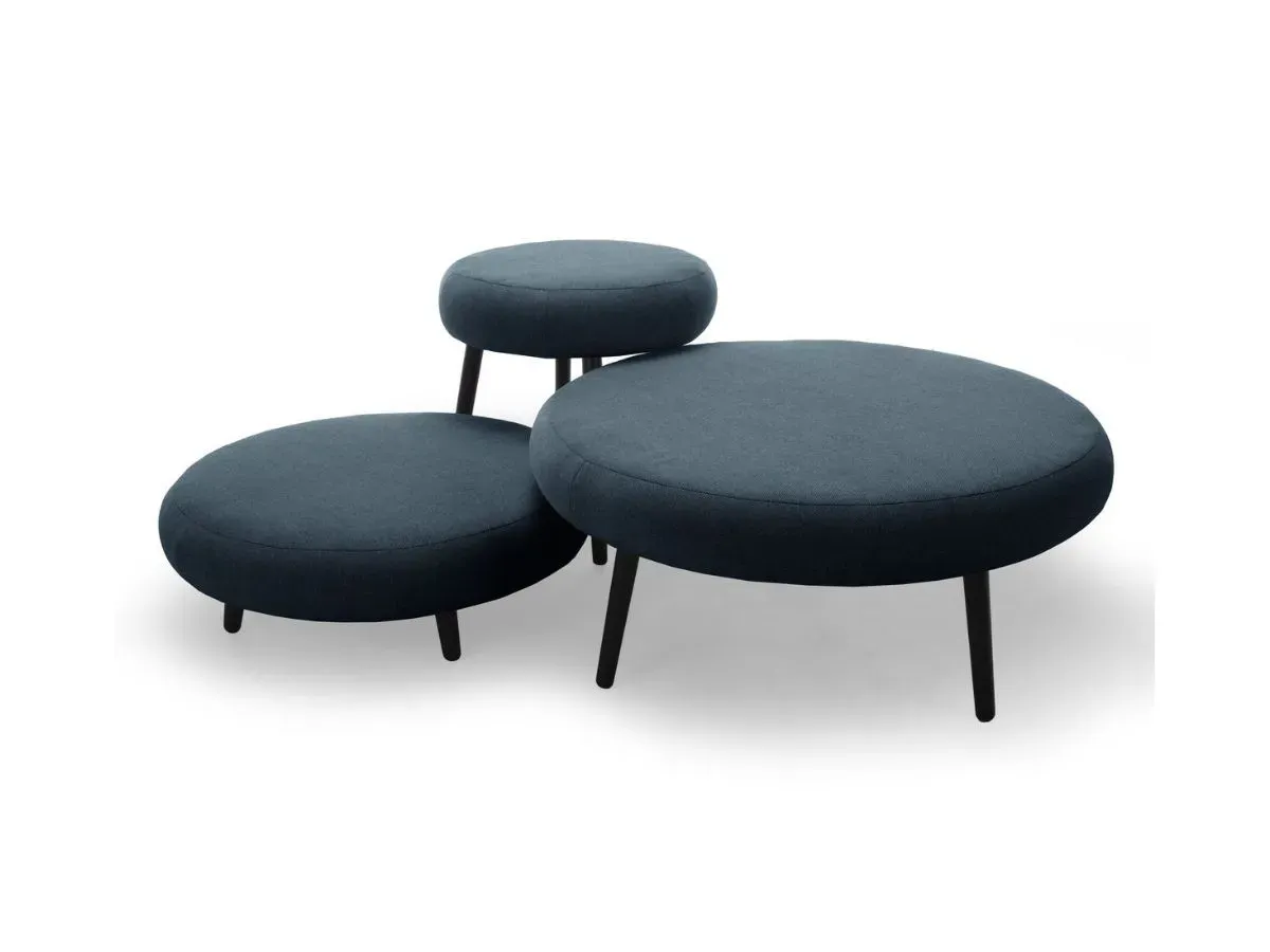 Lot de 3 poufs EDEN tissu lisse bleu foncé   BOBOCHIC