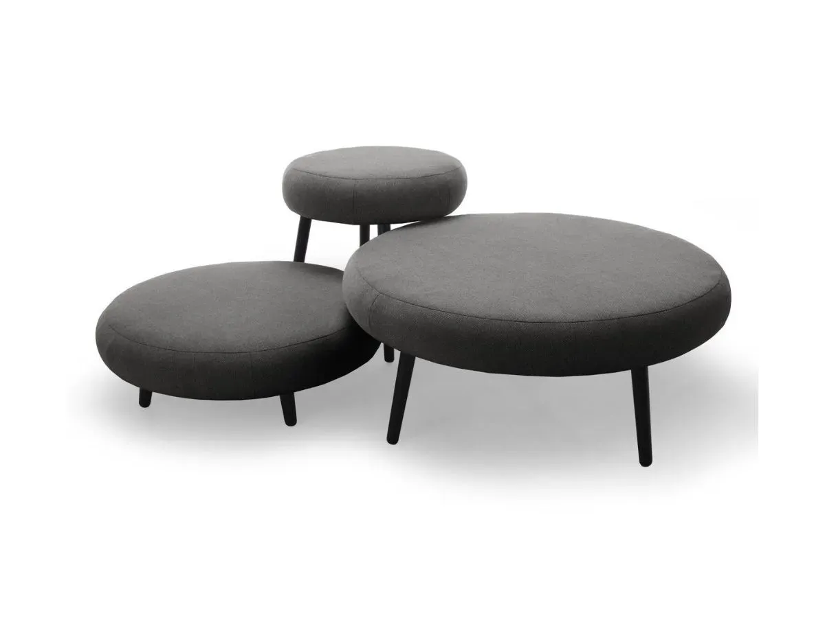 Lot de 3 poufs EDEN tissu lisse gris foncé   BOBOCHIC