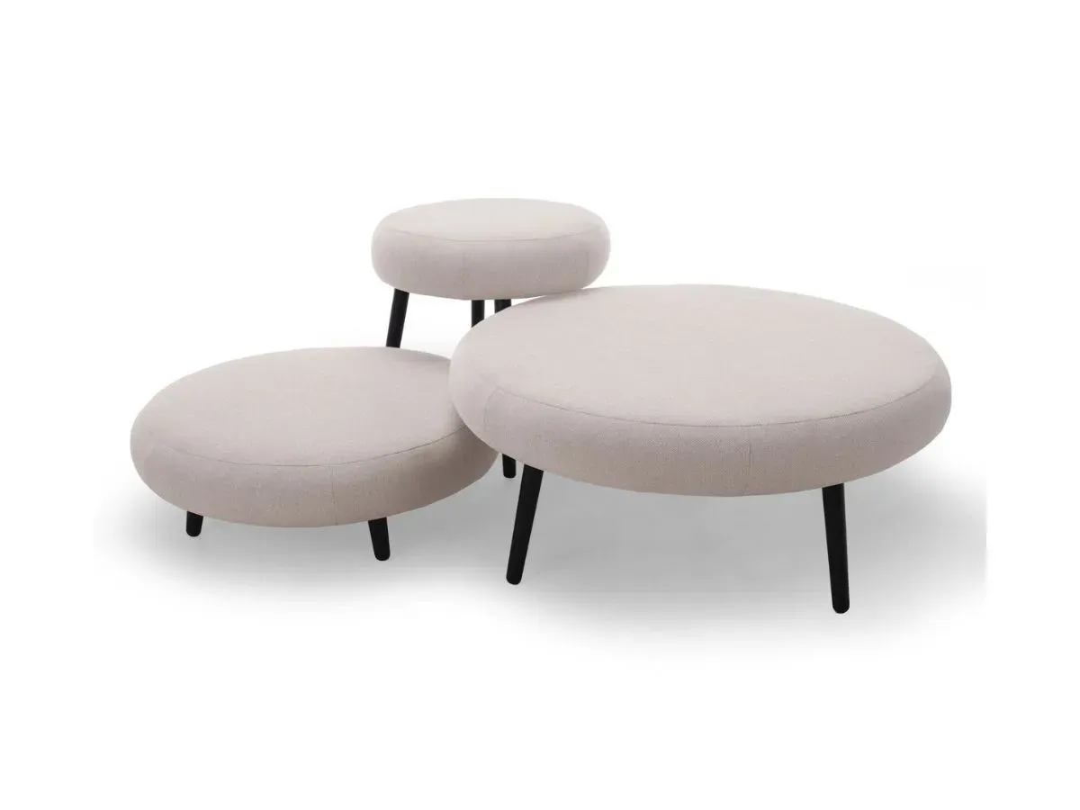 Lot de 3 poufs EDEN tissu lisse beige   BOBOCHIC