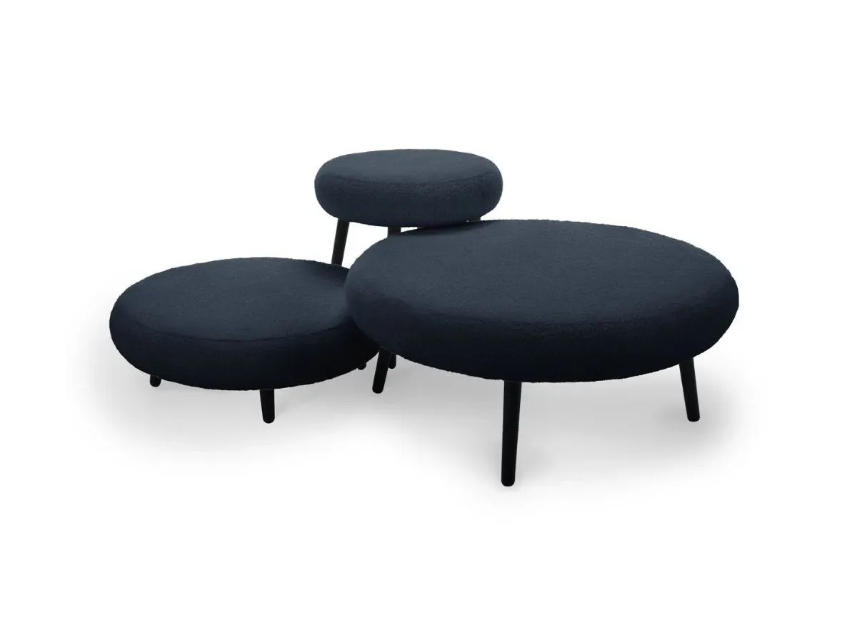Lot de 3 poufs EDEN tissu bouclette bleu foncé   BOBOCHIC