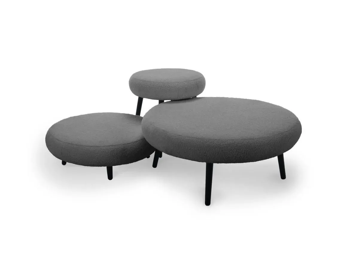 Lot de 3 poufs EDEN tissu bouclette gris foncé   BOBOCHIC