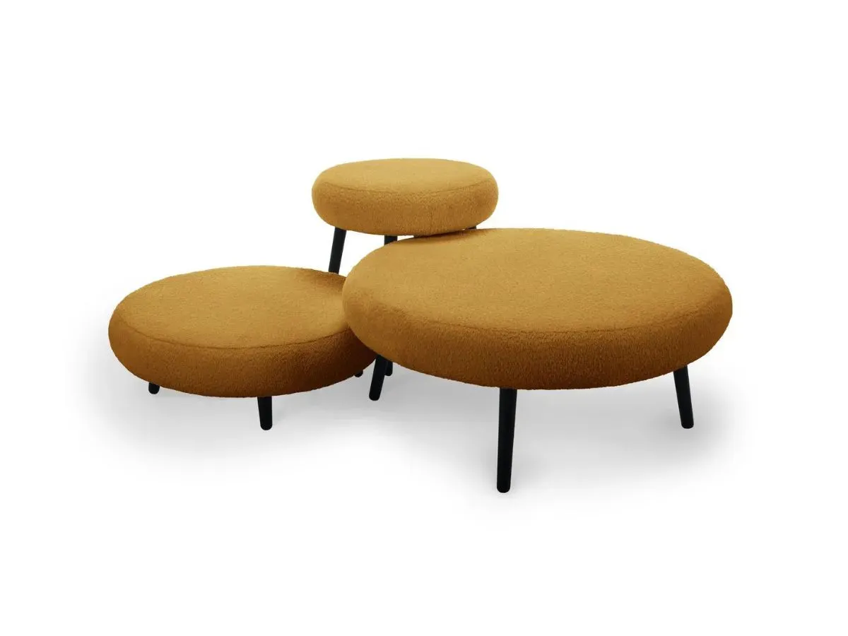 Lot de 3 poufs EDEN tissu bouclette jaune   BOBOCHIC