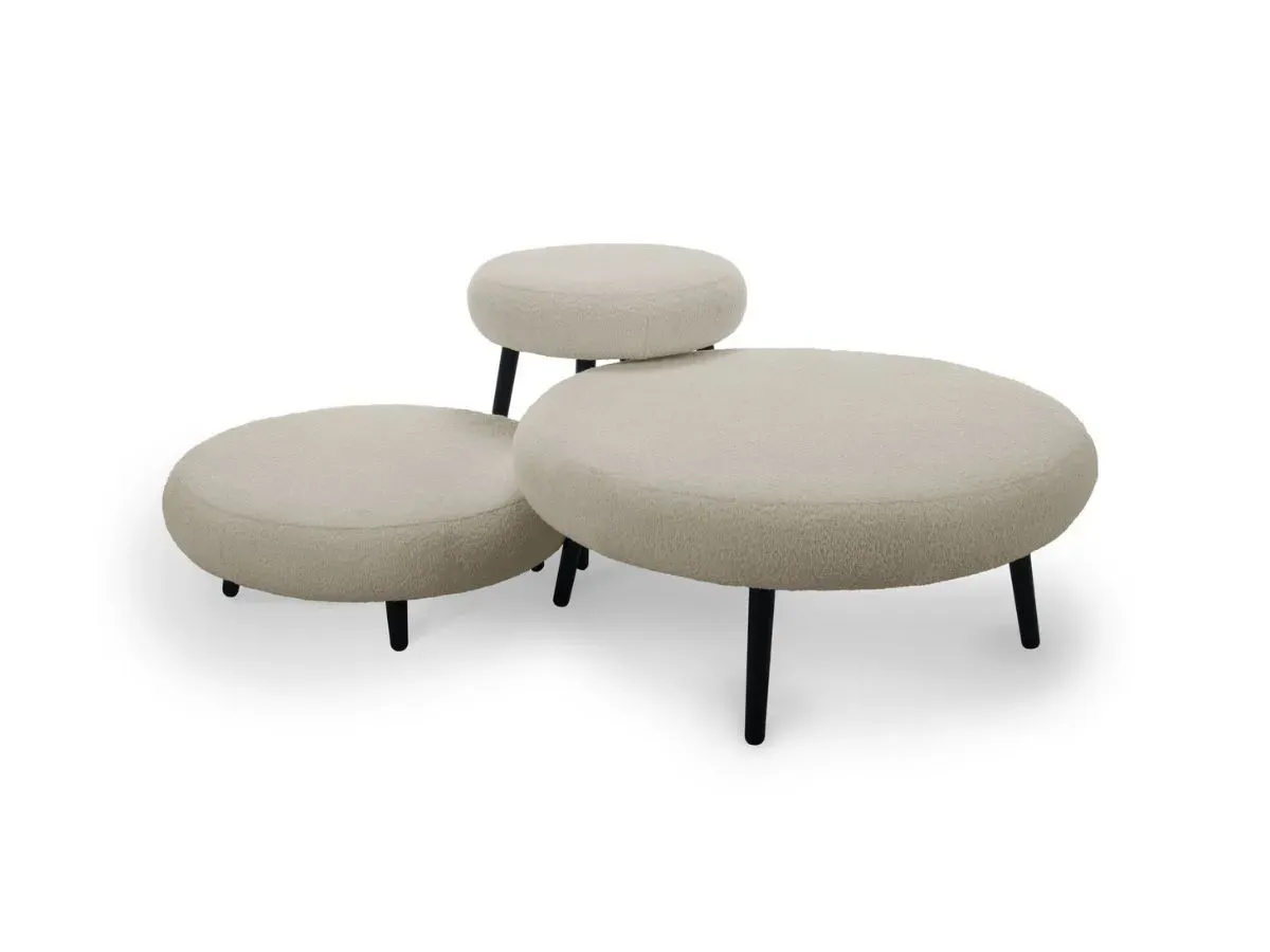 Lot de 3 poufs EDEN tissu bouclette beige   BOBOCHIC