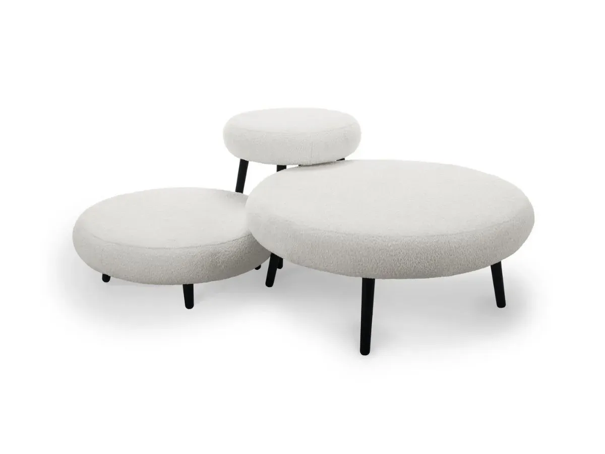 Lot de 3 poufs EDEN tissu bouclette blanc   BOBOCHIC