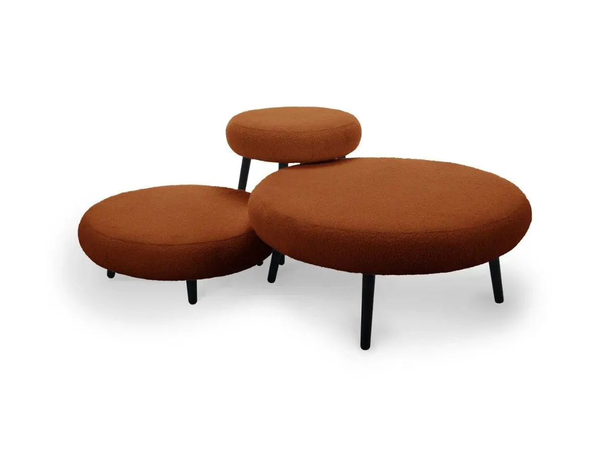 Lot de 3 poufs EDEN tissu bouclette orange   BOBOCHIC