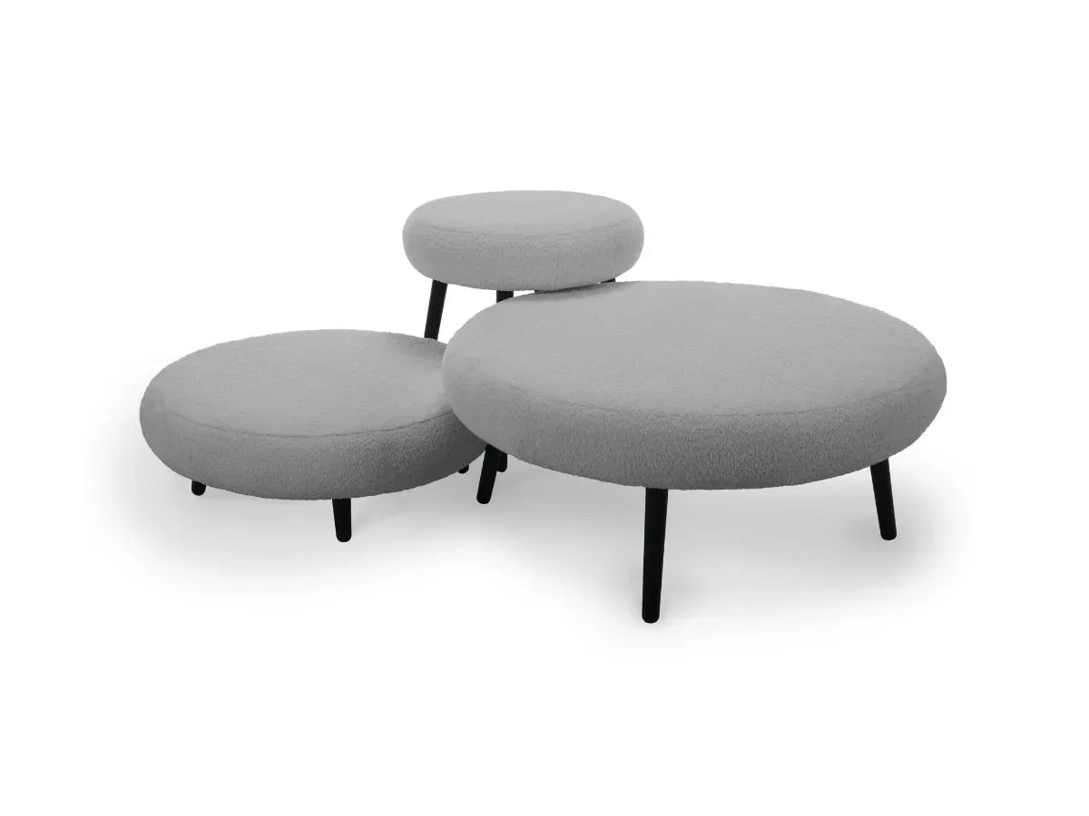 Lot de 3 poufs EDEN tissu bouclette gris clair   BOBOCHIC