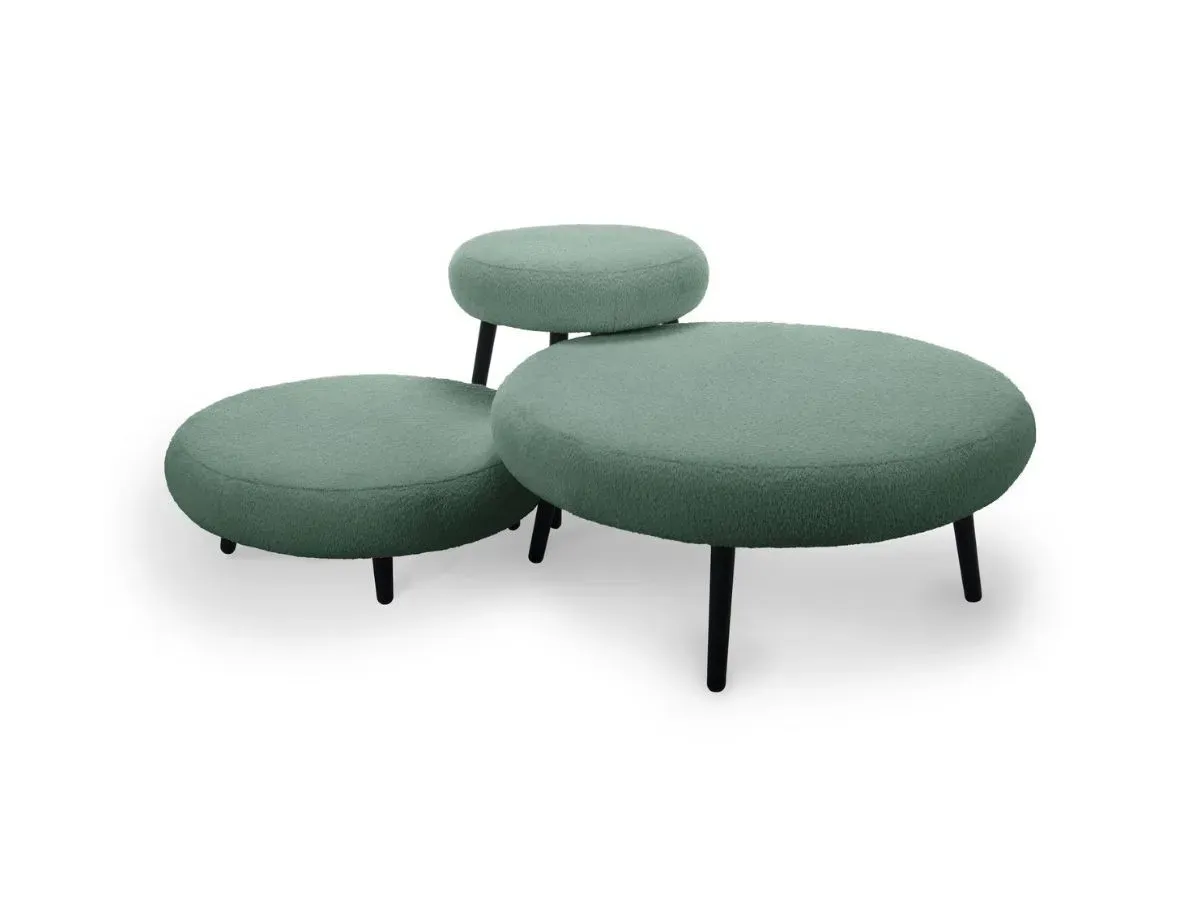 Lot de 3 poufs EDEN tissu bouclette bleu clair   BOBOCHIC