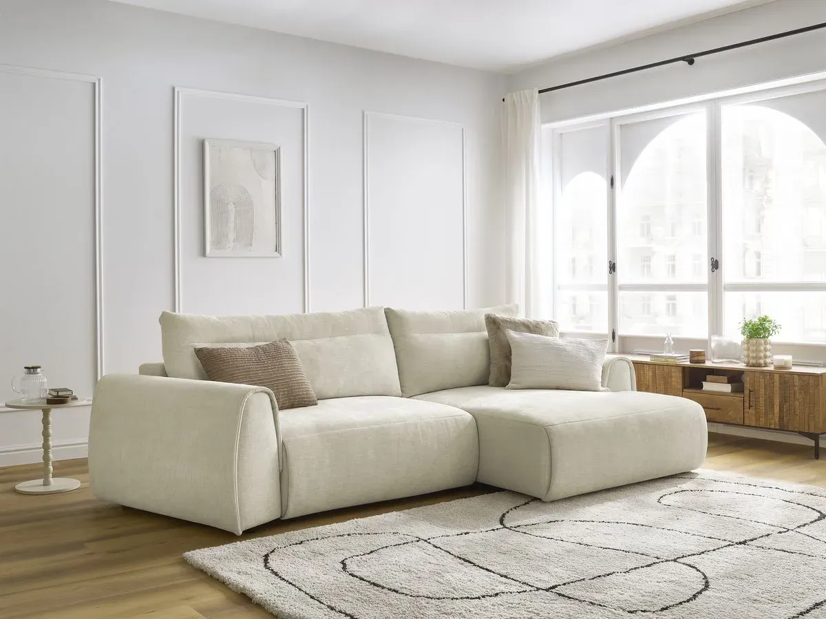 Canapé d'angle incurvé fixe ADEN beige  angle droit BOBOCHIC 3 places