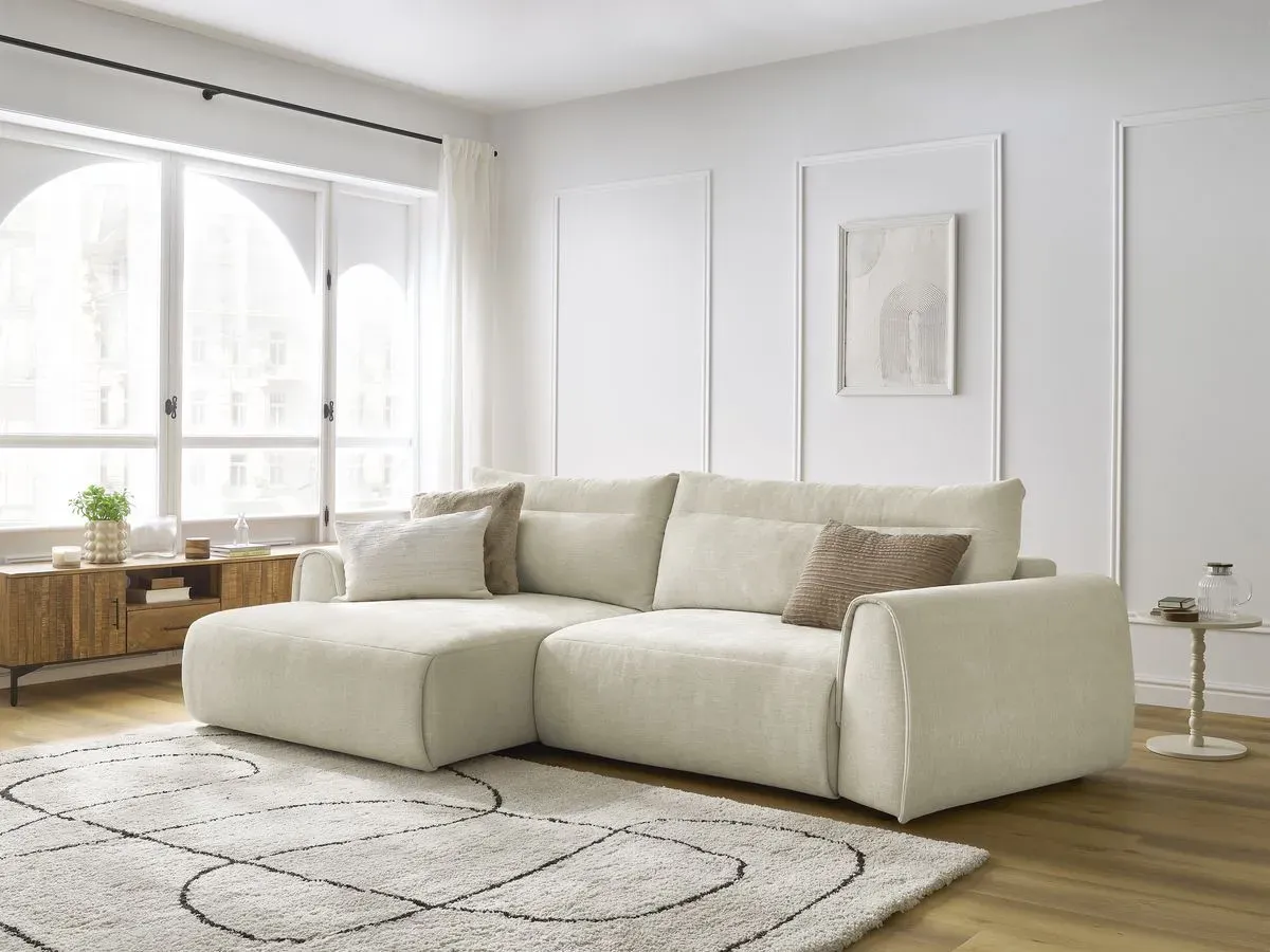 Canapé d'angle incurvé fixe ADEN beige  angle gauche BOBOCHIC 3 places