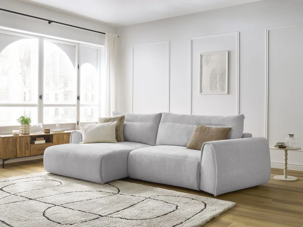 Canapé d'angle incurvé fixe ADEN gris clair  angle gauche BOBOCHIC 3 places