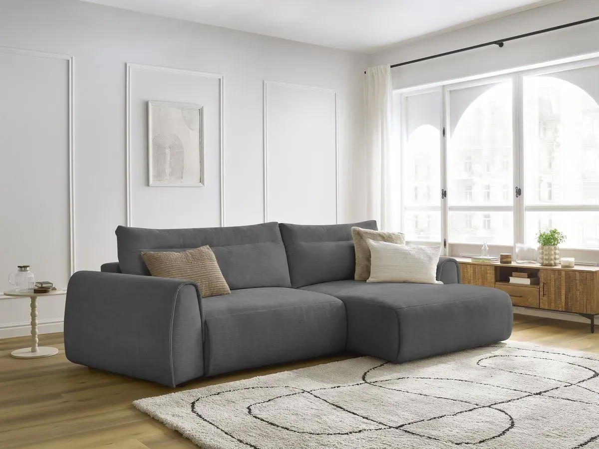 Canapé d'angle incurvé fixe ADEN gris foncé  angle droit BOBOCHIC 3 places