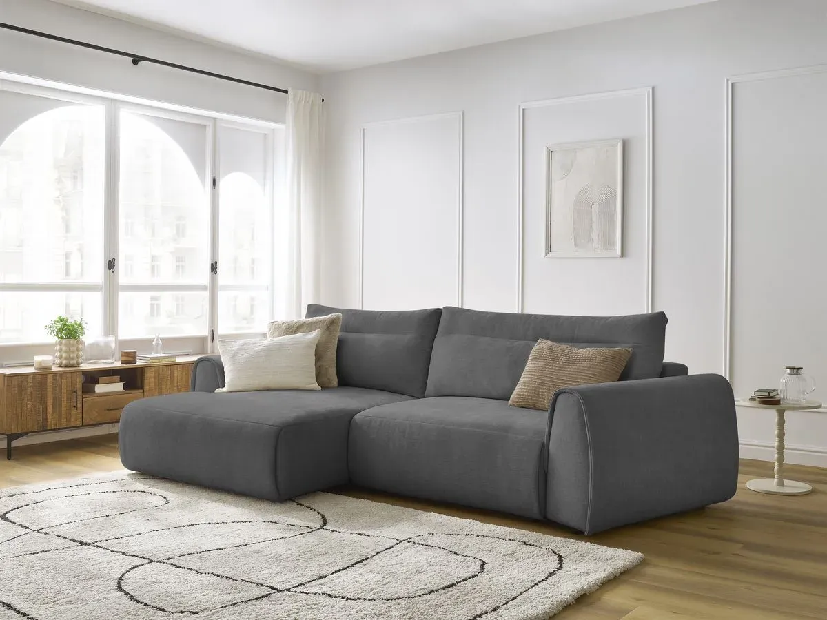 Canapé d'angle incurvé fixe ADEN gris foncé  angle gauche BOBOCHIC 3 places