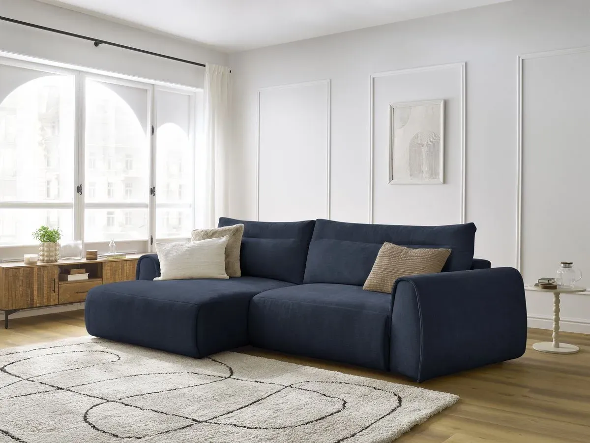Canapé d'angle incurvé fixe ADEN bleu foncé  angle gauche BOBOCHIC 3 places