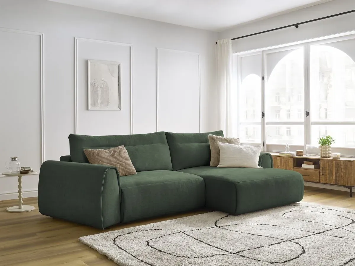 Canapé d'angle incurvé fixe ADEN vert  angle droit BOBOCHIC 3 places
