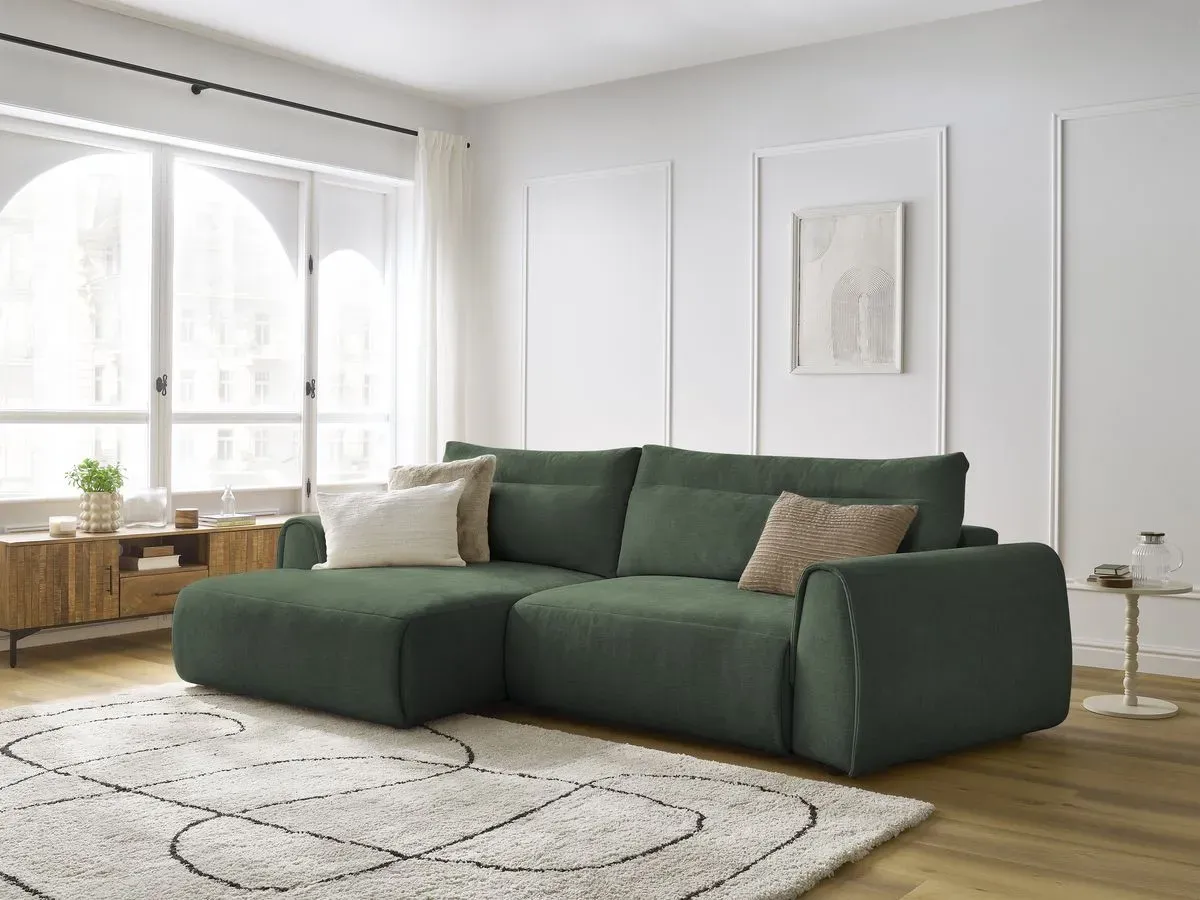 Canapé d'angle incurvé fixe ADEN vert  angle gauche BOBOCHIC 3 places