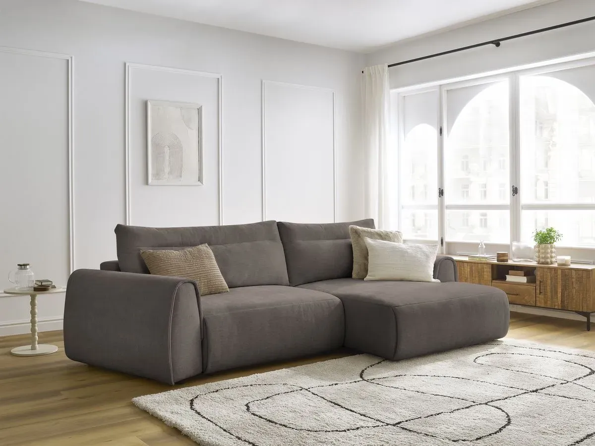 Canapé d'angle incurvé fixe ADEN taupe  angle droit BOBOCHIC 3 places