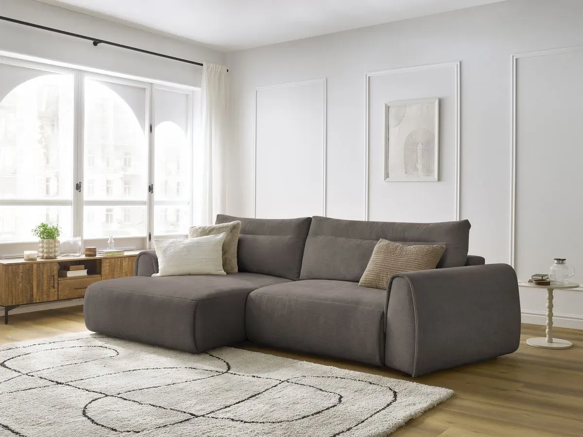 Canapé d'angle incurvé fixe ADEN taupe  angle gauche BOBOCHIC 3 places