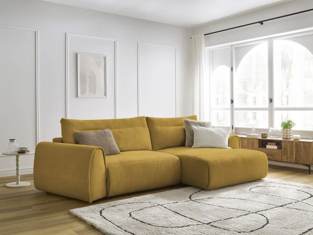 Canapé d'angle incurvé fixe ADEN jaune  angle droit BOBOCHIC 3 places