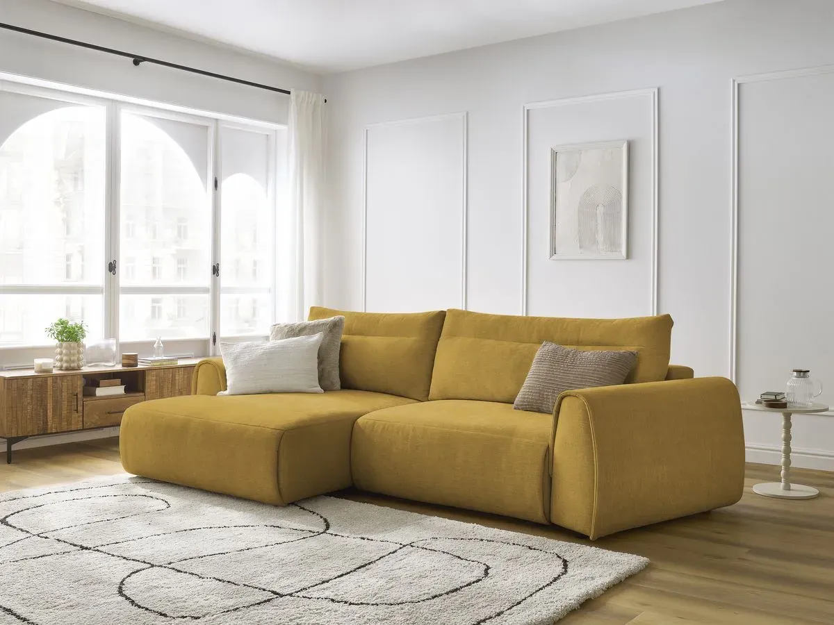 Canapé d'angle incurvé fixe ADEN jaune  angle gauche BOBOCHIC 3 places