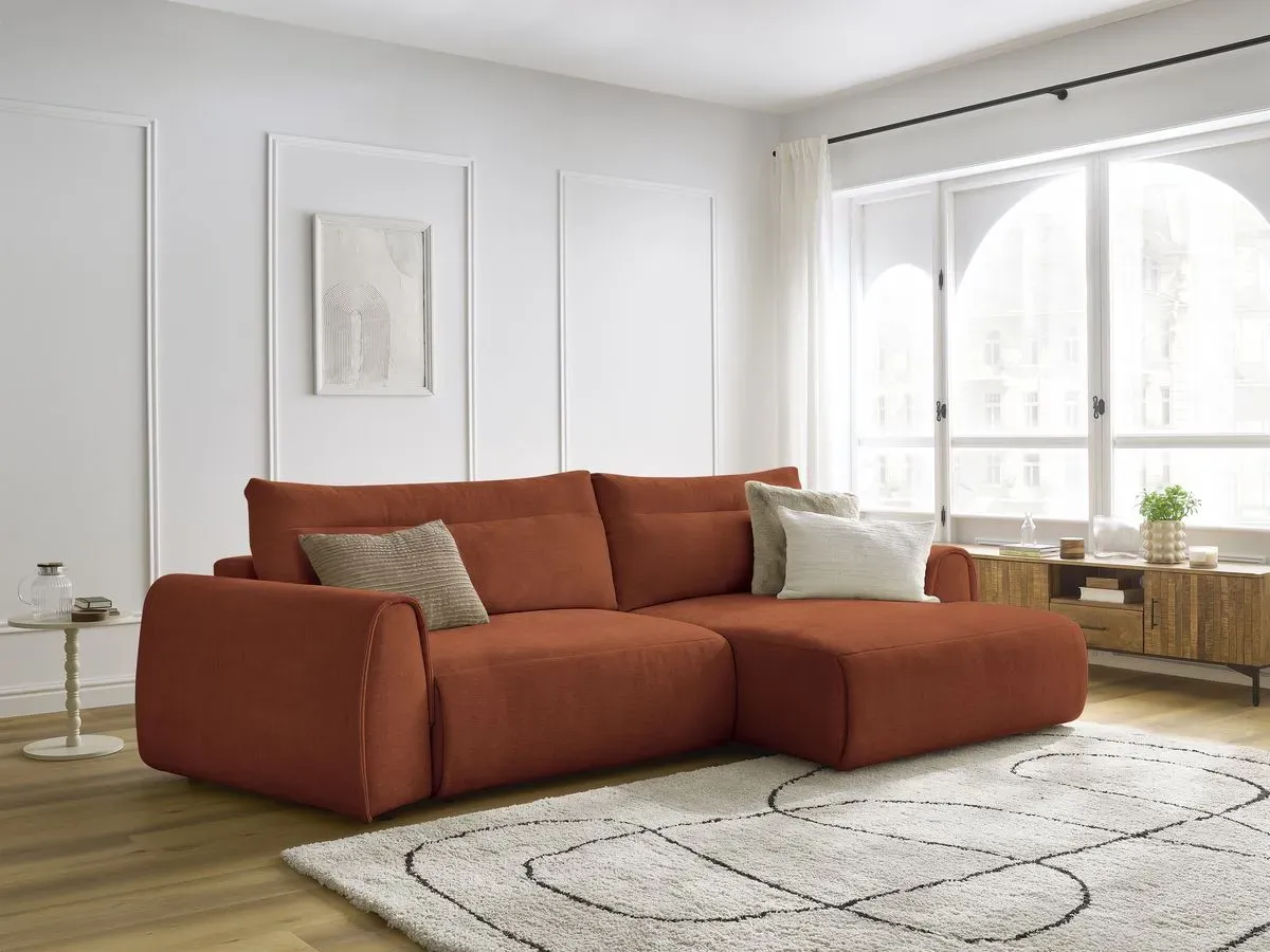 Canapé d'angle incurvé fixe ADEN orange  angle droit BOBOCHIC 3 places