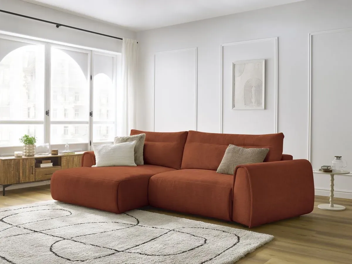 Canapé d'angle incurvé fixe ADEN orange  angle gauche BOBOCHIC 3 places